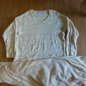 NORDSTROM COASTAL GRANNY YELLOW CASUAL LACY SWEATER PANTS SM
